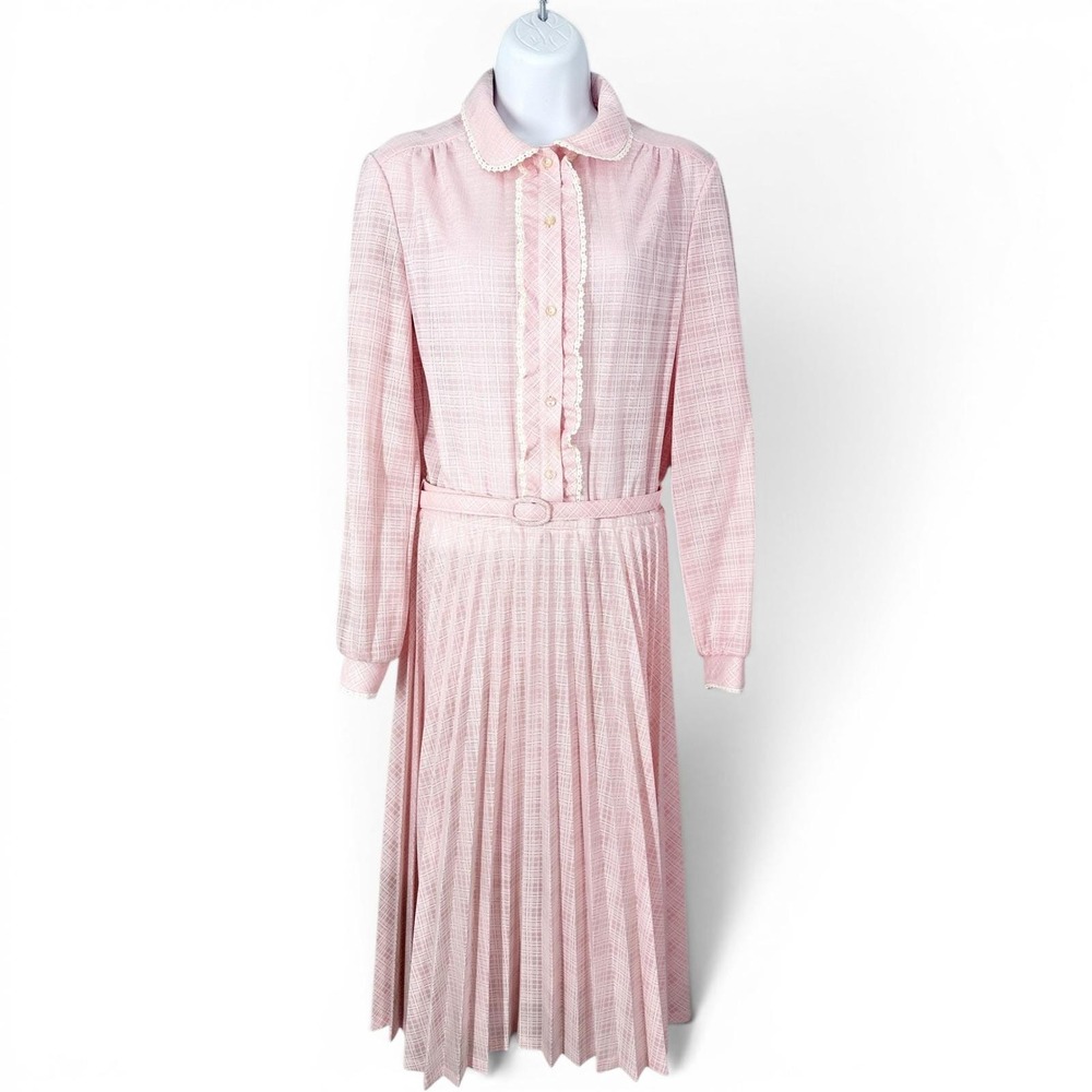 Vintage Butte Long Sleeve Sheer Pink Pleated Cottage Dress Women's Size 2